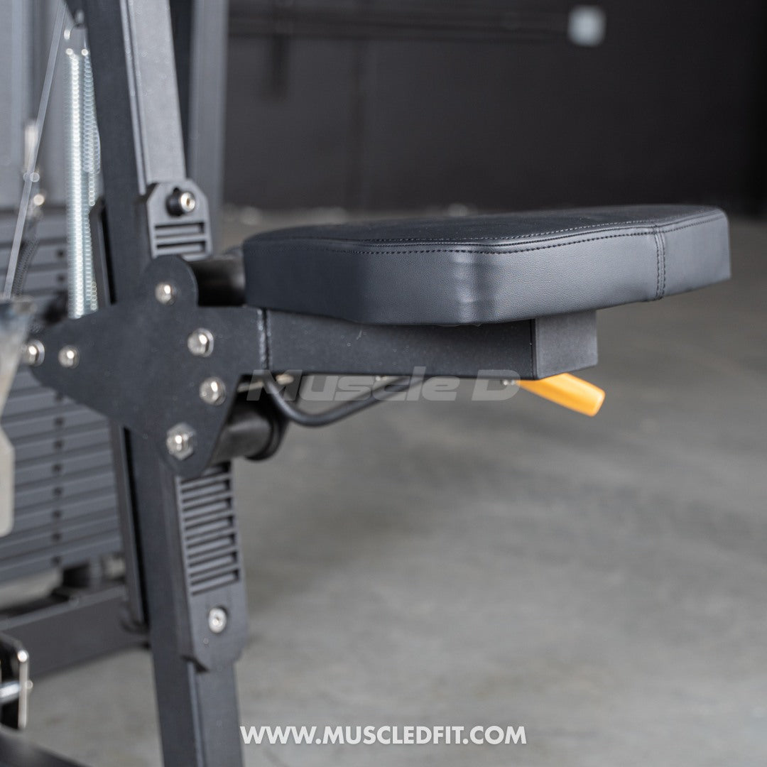 Black Muscle D Classic V2 Lateral Raise machine component with a blurred background