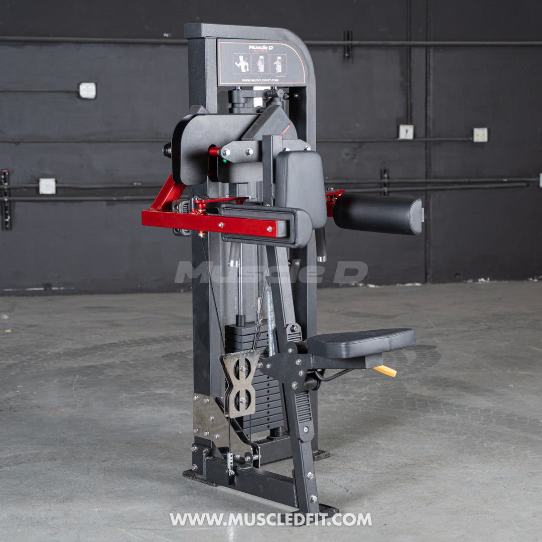 Muscle D Classic V2 Lateral Raise  machine in a gym setting, featuring the brand 'Muscle D'.
