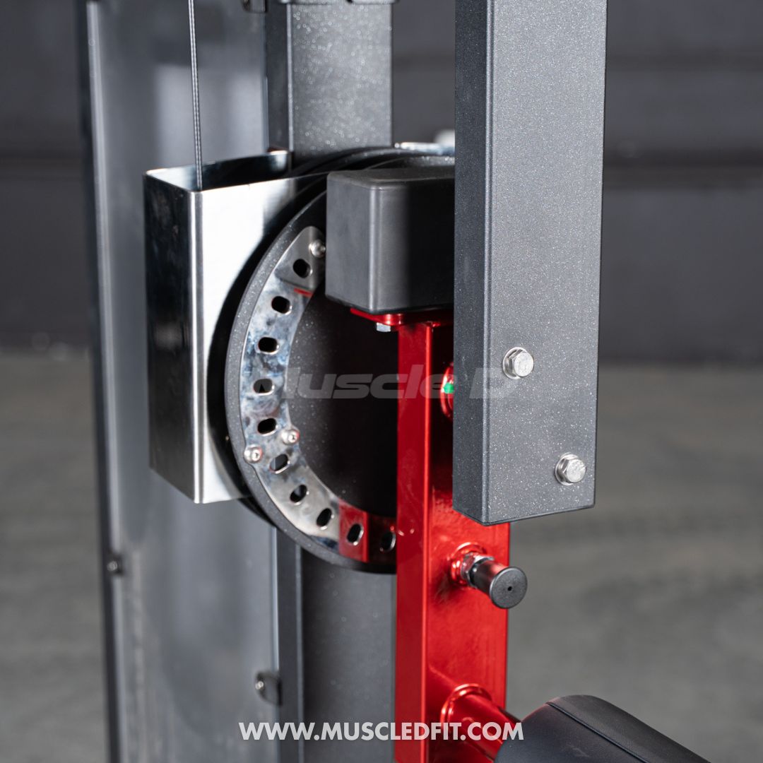 Close-up of a Classic V2 Multi Hip  machine with 'Musclefit' branding on a blurred background