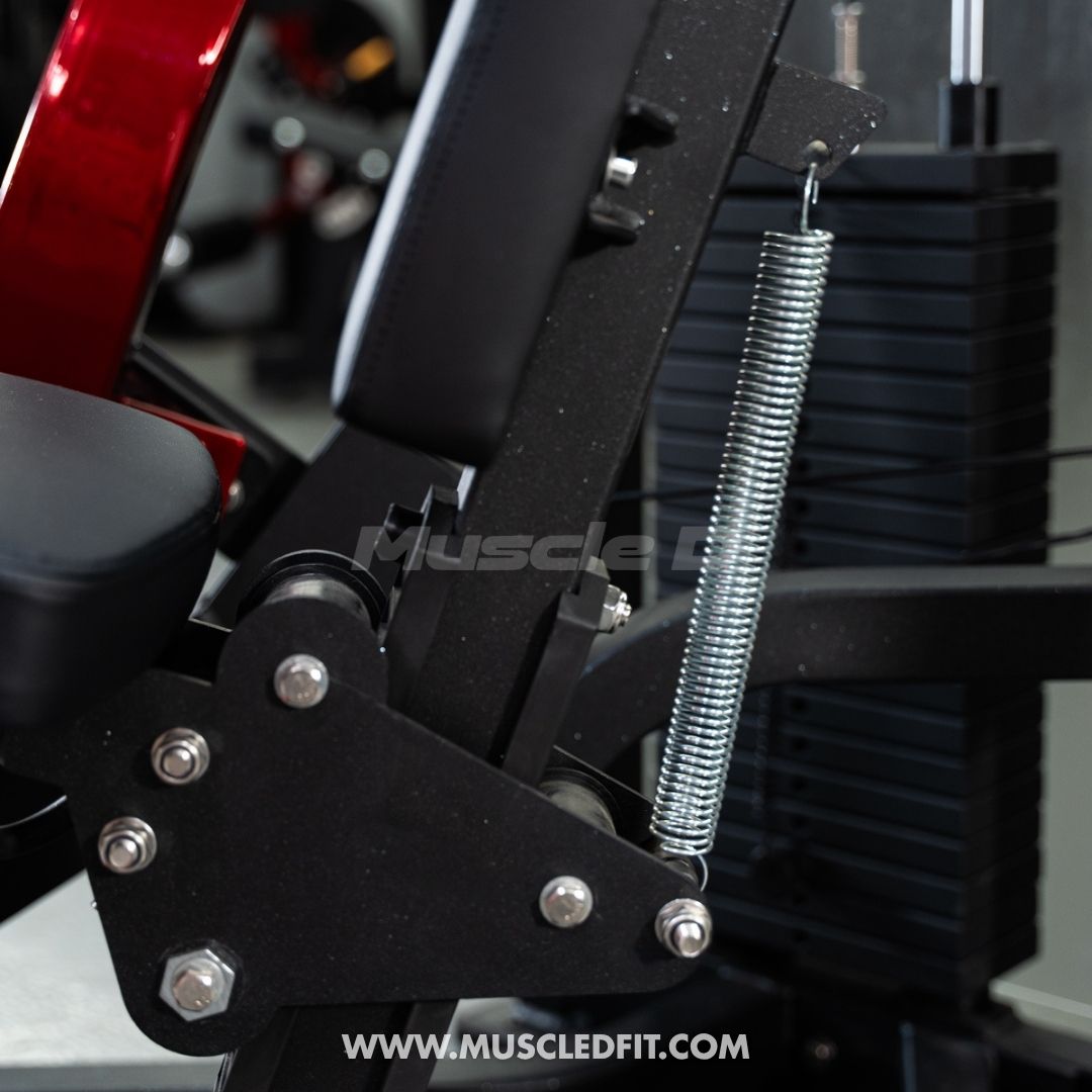 Close-up of a Classic V2 Selectorized Chest Press machine with visible branding and website URL.