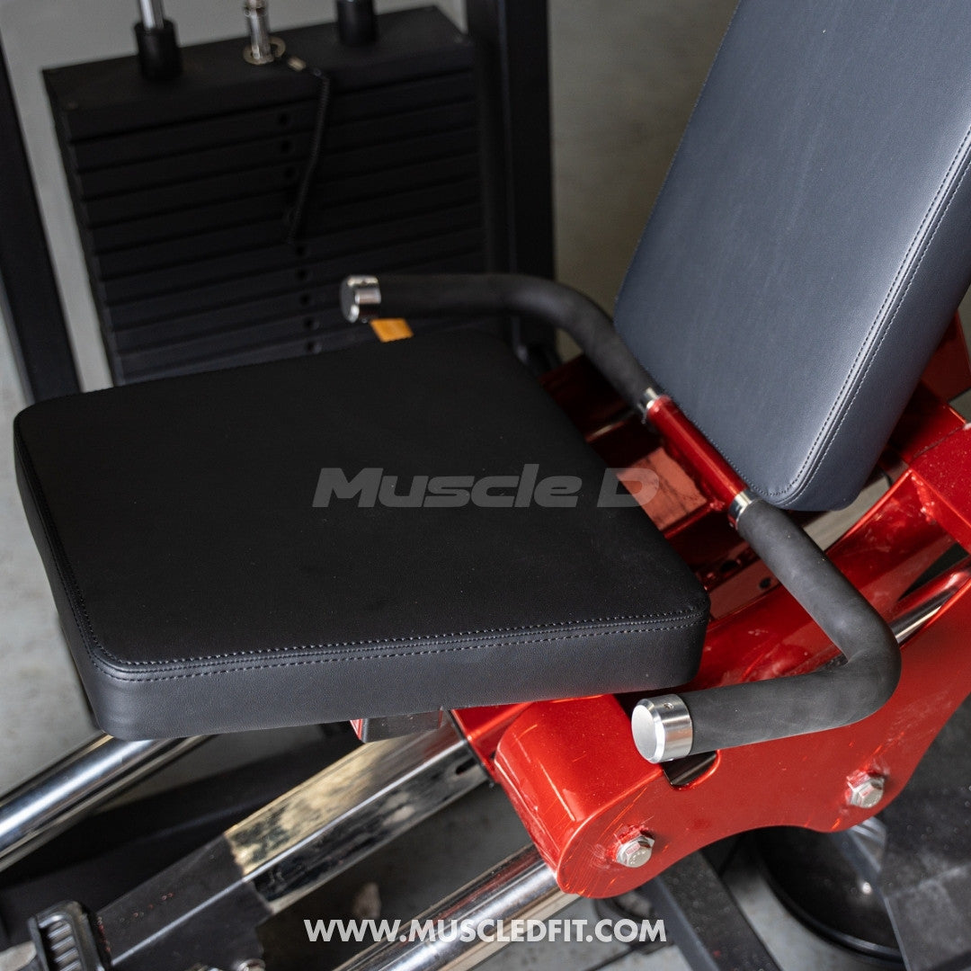 Classic V2 Selectorized Leg Press with 'Muscle D' branding in a gym setting