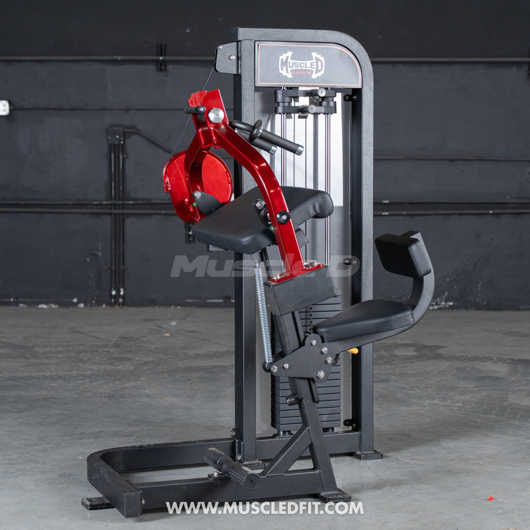  Classic V2 Triceps extension  with red and black design on a gray floor against a dark wall.