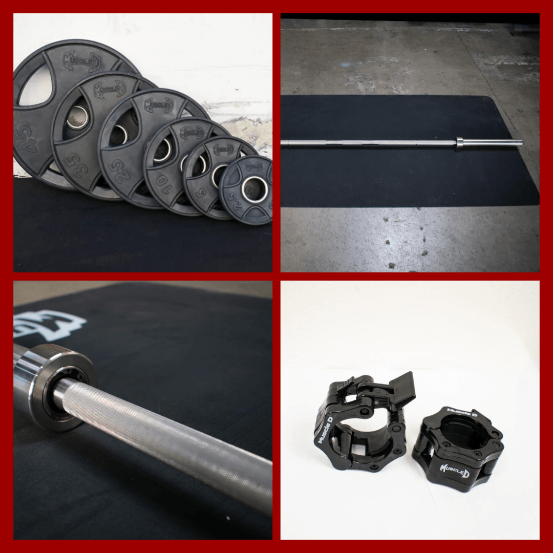 Stainless Bushing Bar and Olympic Rubber Weight Plate Sets