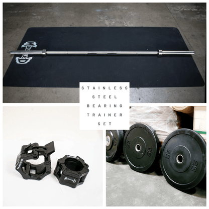 7' Stainless Steel Bearing Olympic Bar and Bumper Plate Set