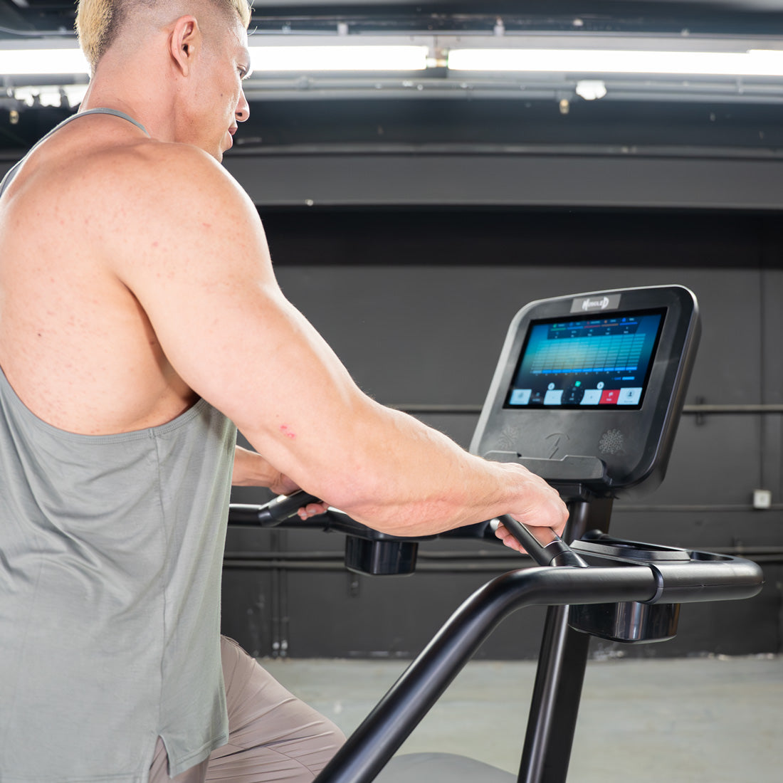 muscle d fitness black elite commercial stair climber close up photo