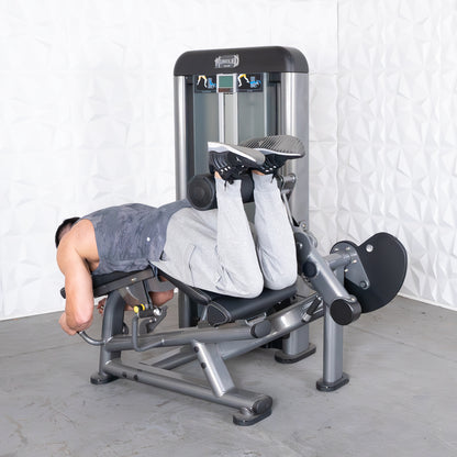 commercial black and dark grey selectorized leg extension prone leg curl combo machine