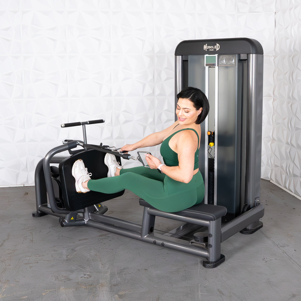 commercial black and dark grey selectorized Elite Plus long pull row machine 