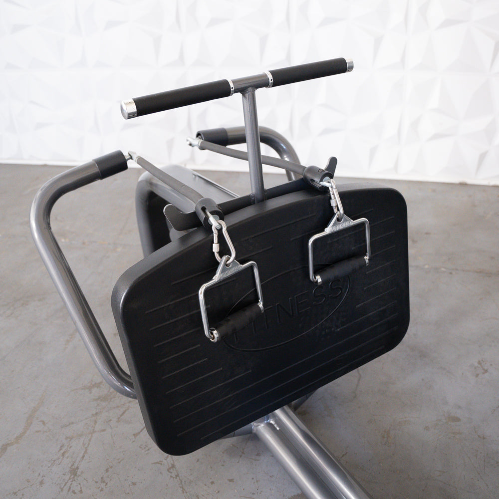 commercial black and dark grey selectorized long pull row machine details