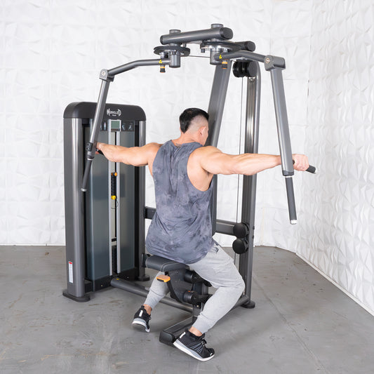 Elite Plus Pec / Rear Delt - Muscle D Fitness - Commercial Grade - Adjustable Seat - Pin Selectorized - Combo Machine