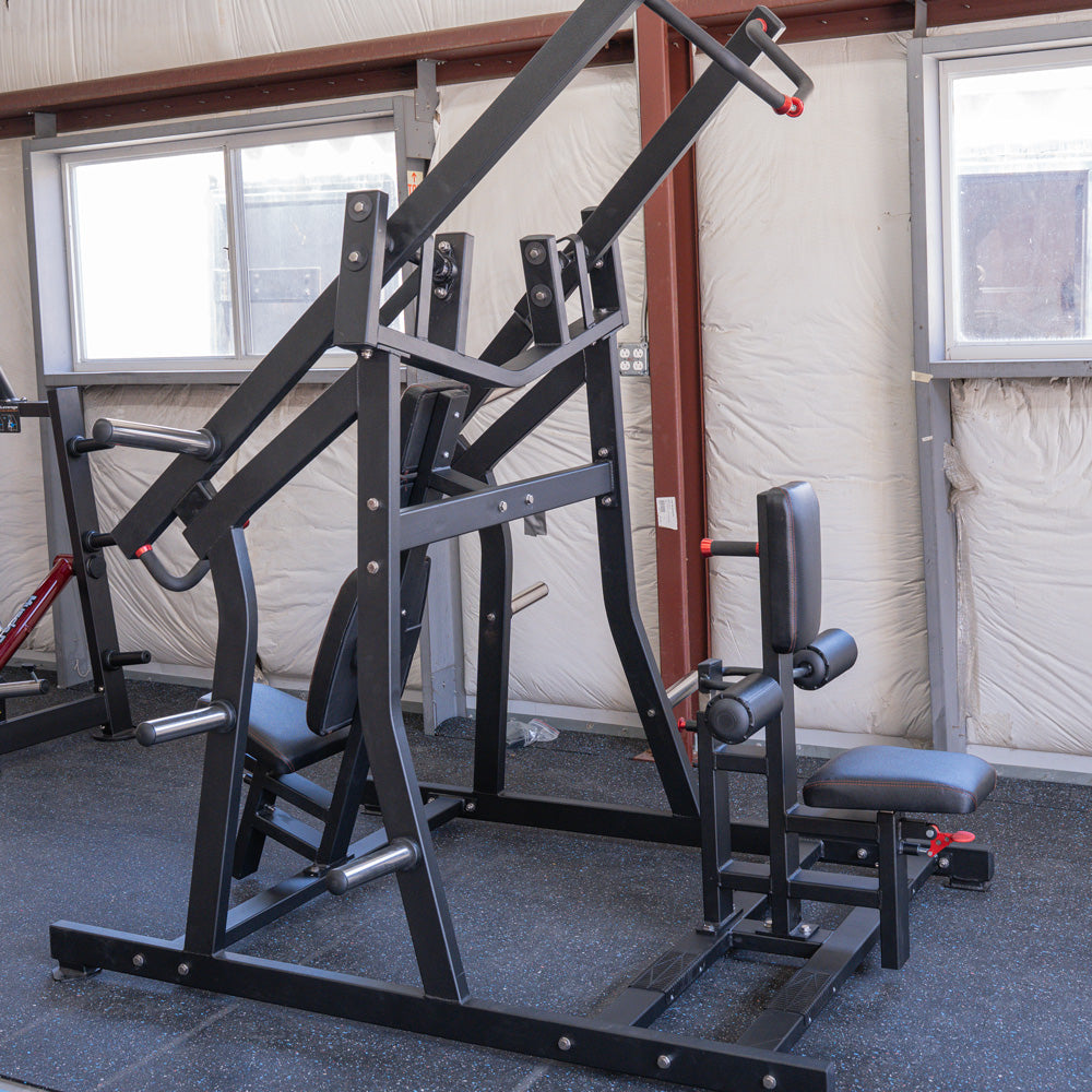 muscle d fitness commercial plate loaded excel leverage black chest and back combo machine