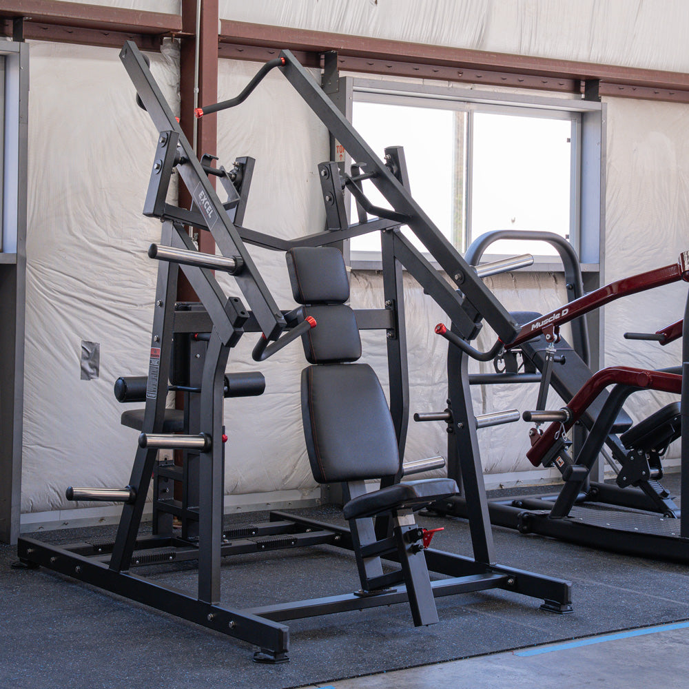 muscle d fitness commercial plate loaded excel leverage black chest and back combo machine chest station
