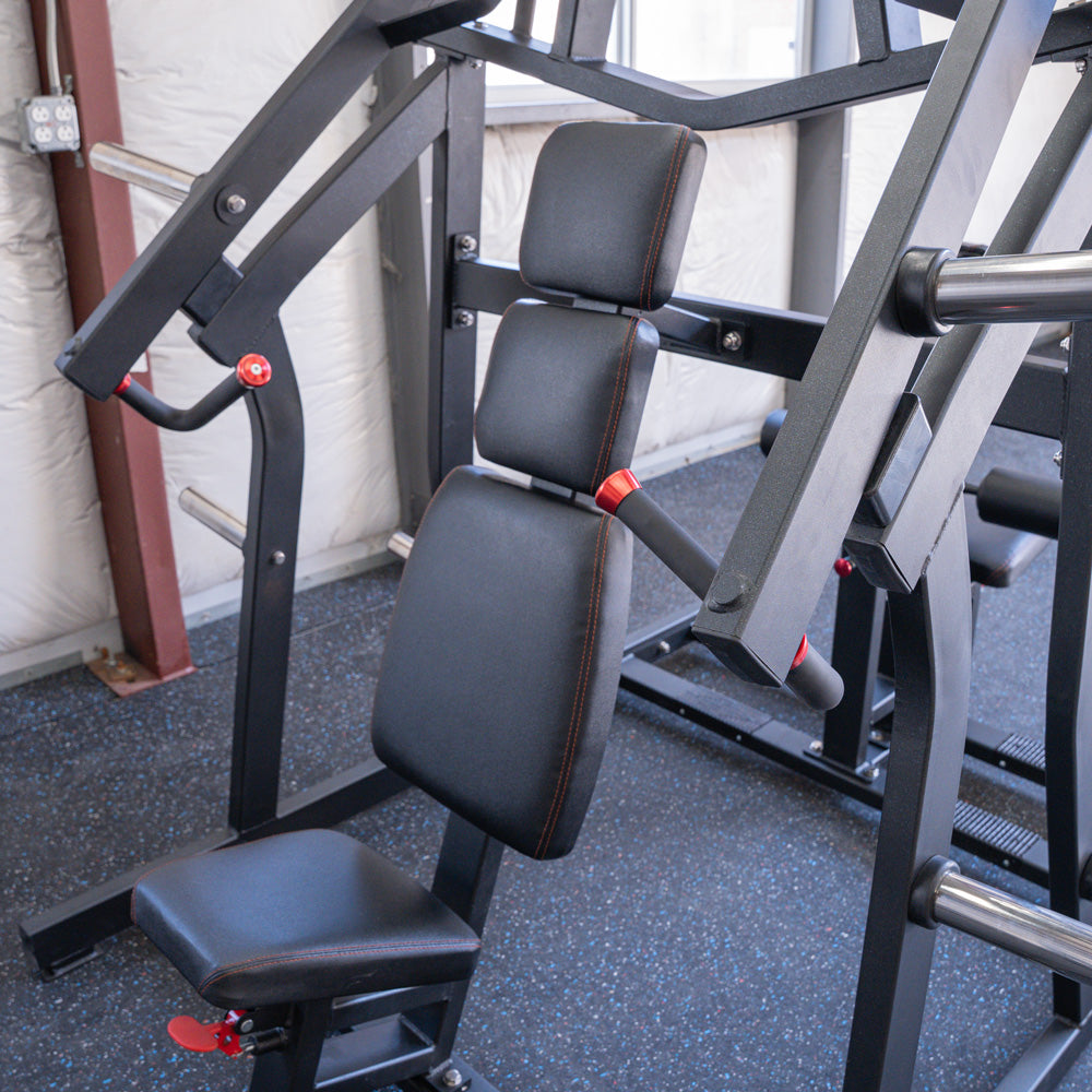 muscle d fitness commercial plate loaded excel leverage black chest and back combo machine chest station