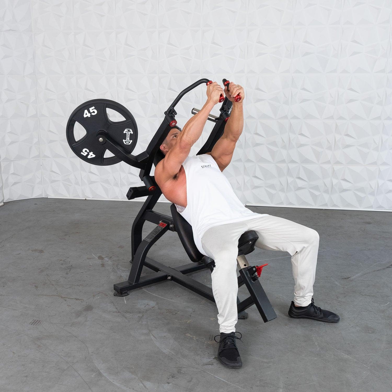 Bodybuilder training on an Excel Leverage Incline Pec Fly
