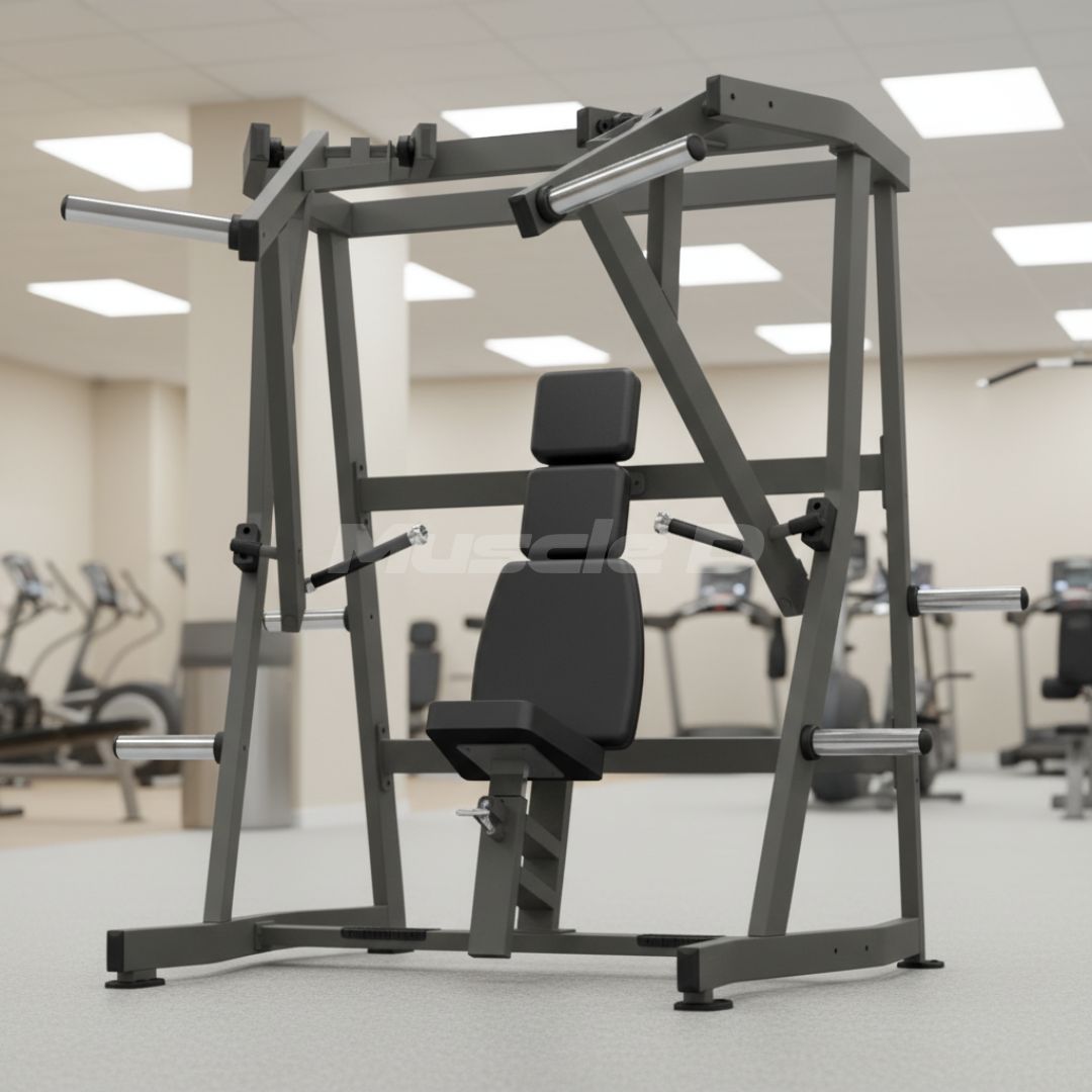 Excel Iso Lateral Decline Chest Press machine in a fitness center with multiple machines in the background