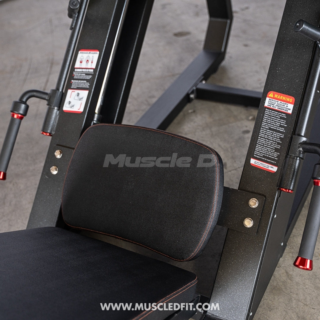 Excel Linear Leg Press - Muscle D Fitness - Plate Load Leg Press - Adjustable Back Pad - Plate Storge Pegs