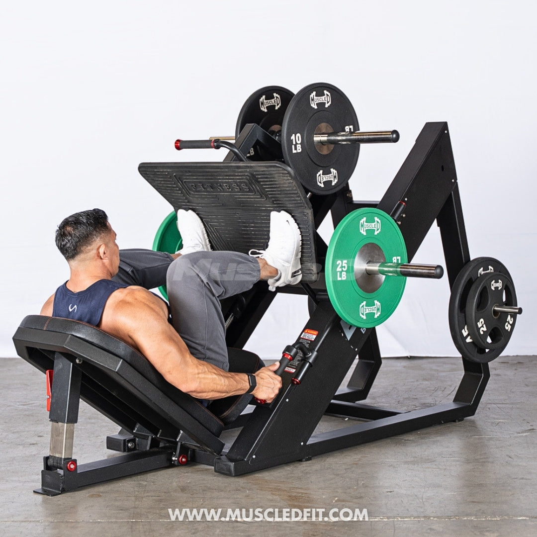 Excel Linear Leg Press - Muscle D Fitness - Plate Load Leg Press - Adjustable Back Pad - Plate Storge Pegs