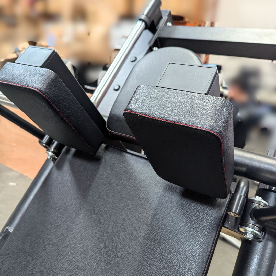 Excel Open Linear Bearing Hack Squat - Muscle D Fitness - Plate Load Squat Machine - Plate Storage Pegs - Adjustable Foot Plate