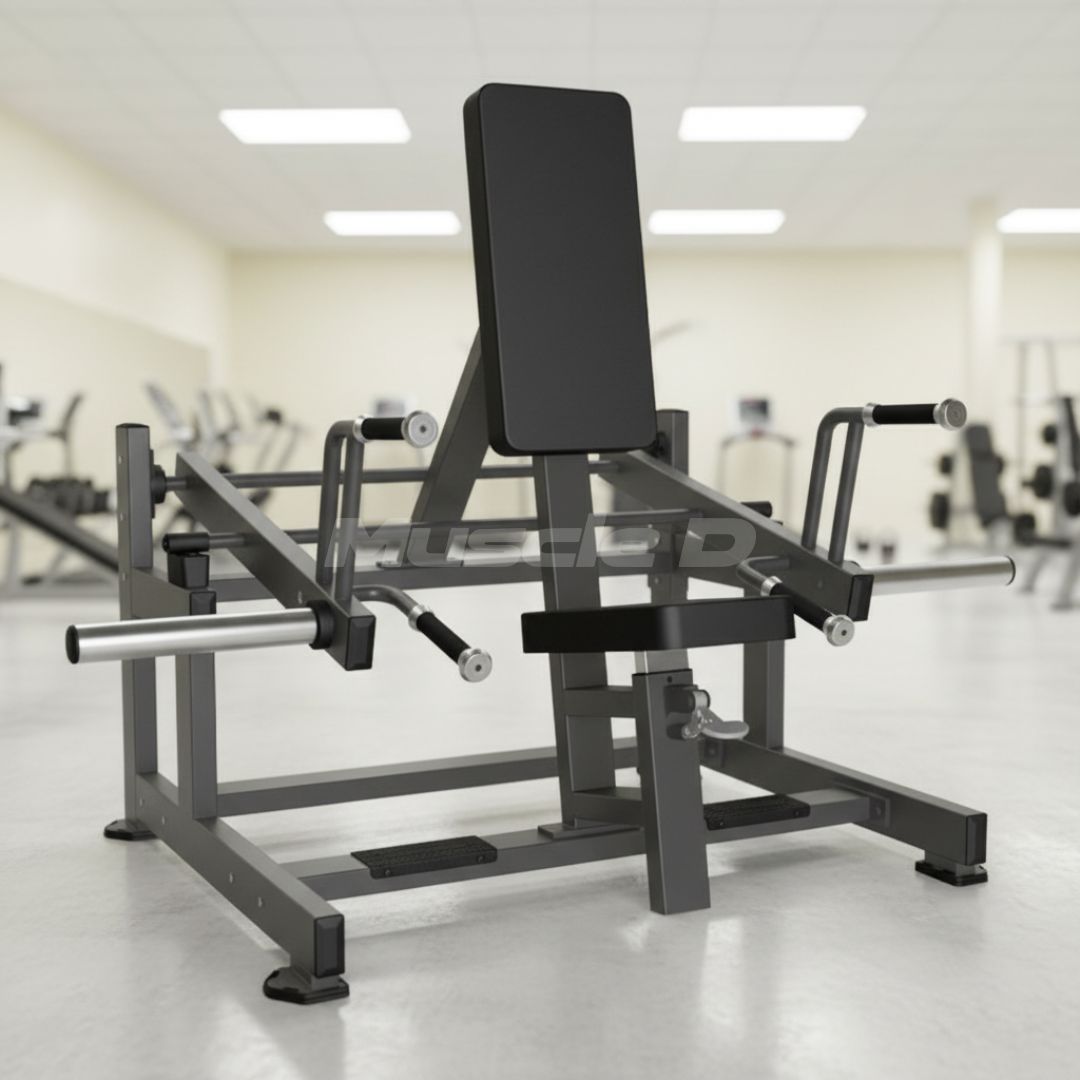 Excel Seated/Standing Shrug - Muscle D Fitness - Plate Load Trap/Upper Back Machine - Gas Piston Assisted Seat Adjustment