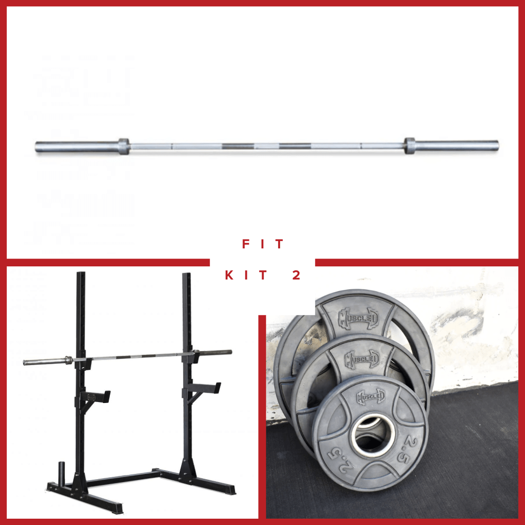 Compact Squat Stand Complete Weight Set - Muscle D Fitness - Adjustable Safety Guards - Vertical Bar Storage - Home Gym