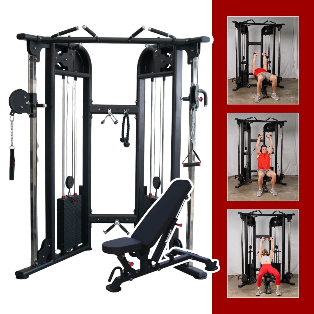 Free Bench w/ Dual Adjustable Pulley | 88" Commercial Cable Machine