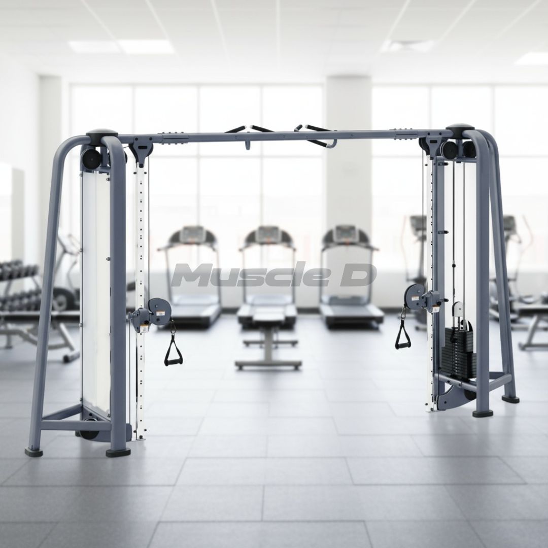 Deluxe Cable Crossover machine with multi-grip pull-up handles in a fitness center.