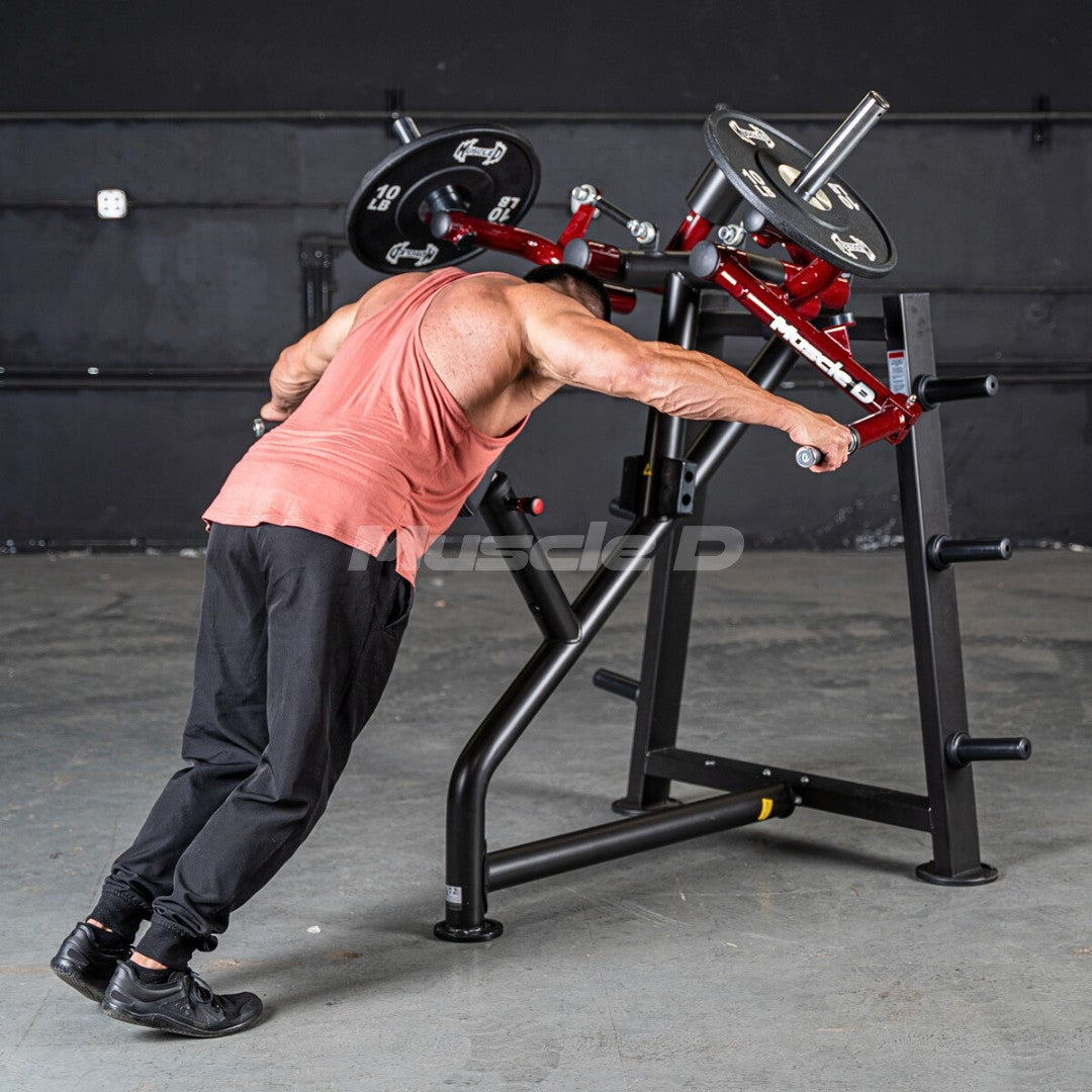 Person using a Power-Leverage V2 Rear Delt Machine in a gym setting.