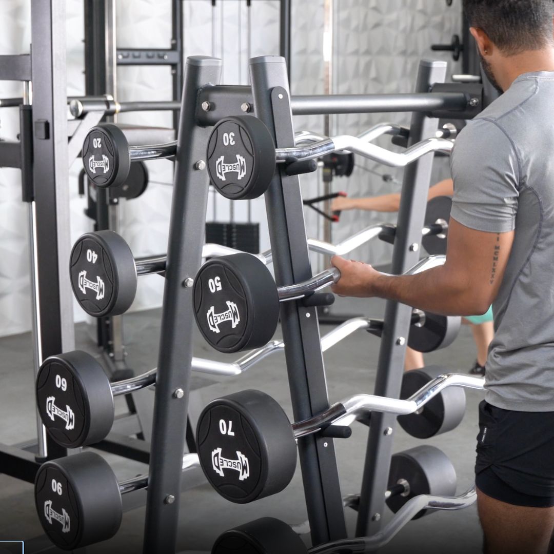 Pro Urethane Barbell Set(Straight or Curl) - 20 to 110 lbs (Barbell Set Only) - Muscle D Fitness - Premium Quality Urethane Barbell Set