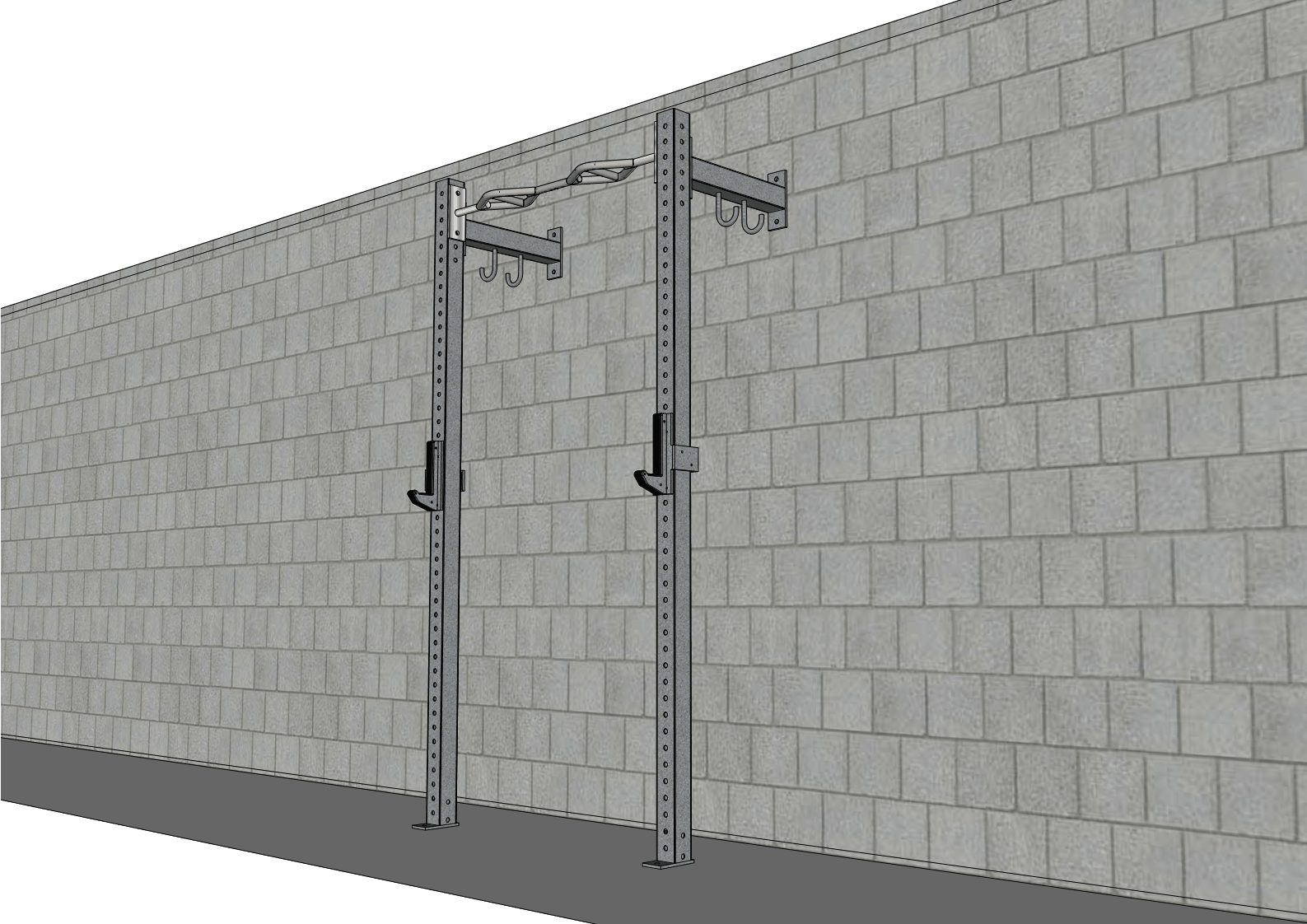 TGrip Commercial 4' Low Profile Wall Mount Rig - 3x3 Steel - Functional Multi-Grip Pull-Up - Sandwich Style J-Hooks