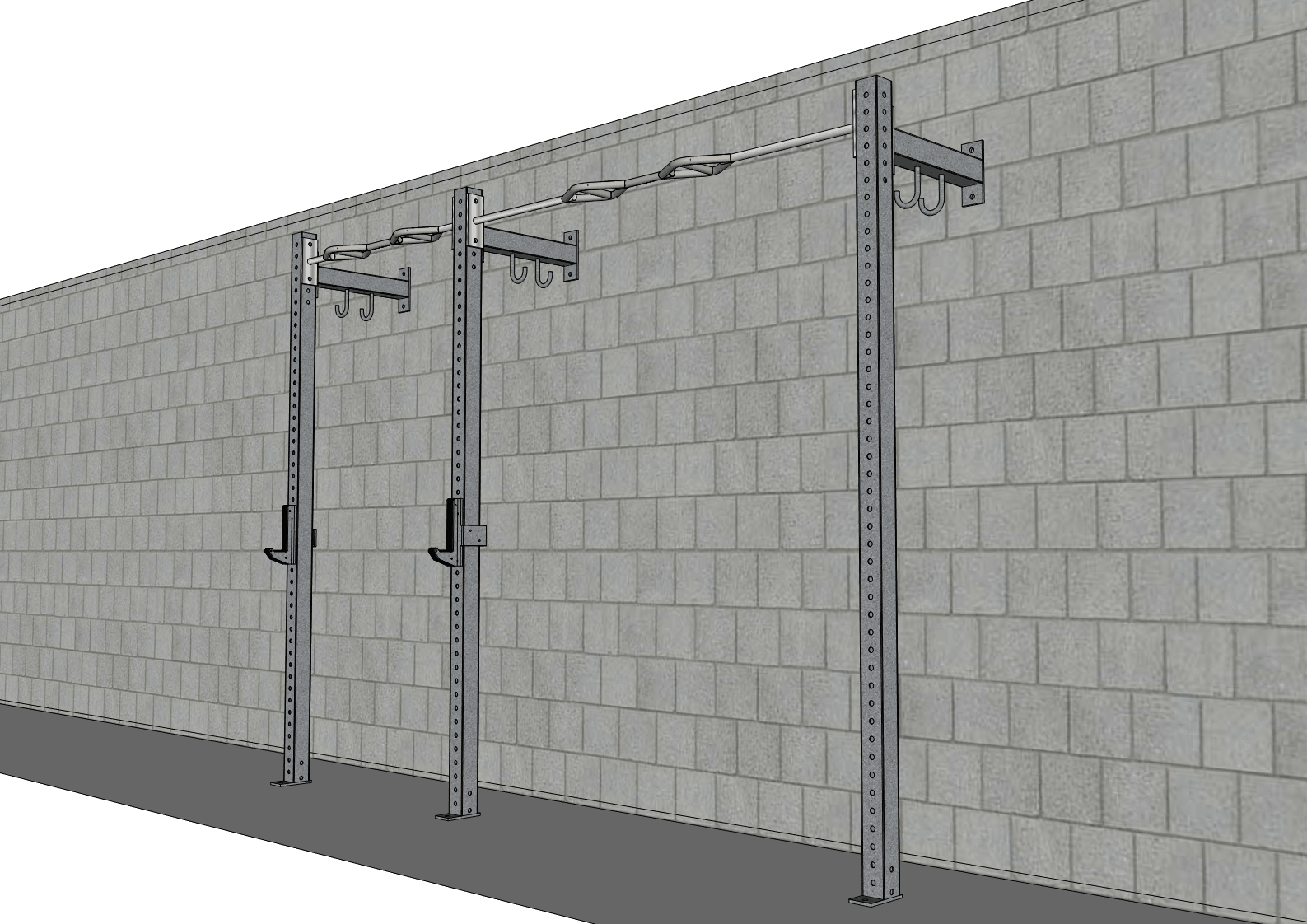 TGrip Commercial 10' Low Profile Wall Mount Rig - 3x3 Steel - Functional Multi-Grip Pull-Up - Sandwich Style J-Hooks