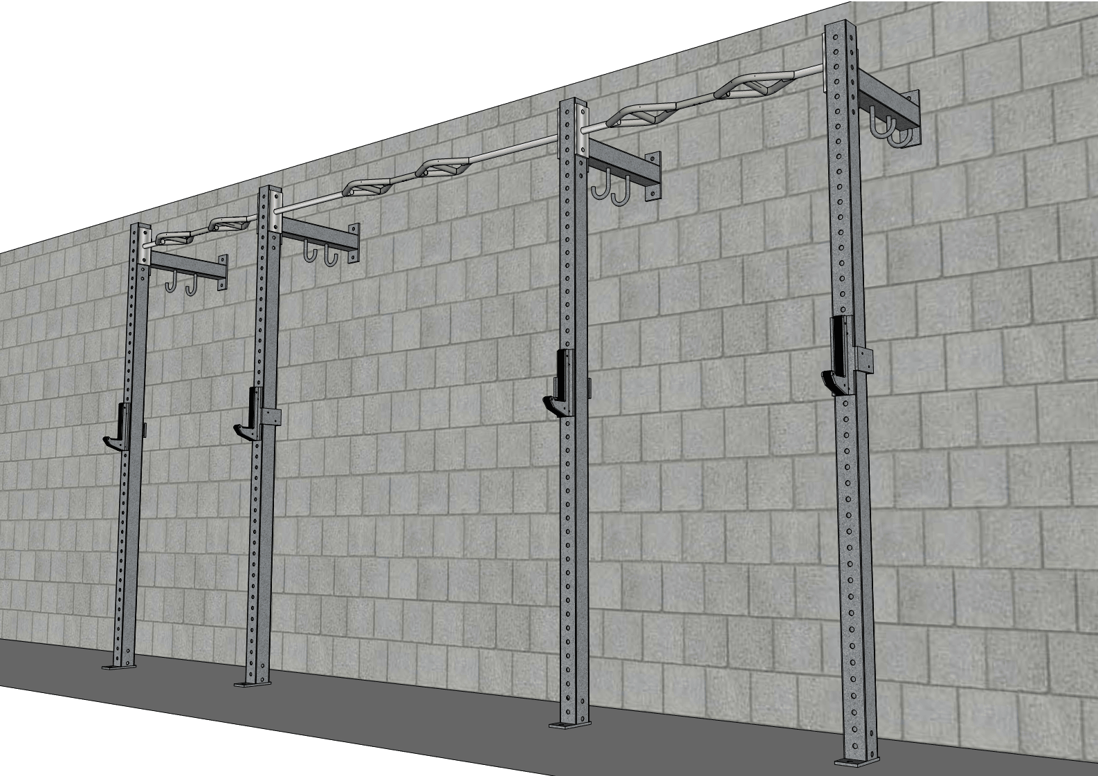 TGrip Commercial 14' Low Profile Wall Mount Rig - 3x3 Steel - Functional Multi-Grip Pull-Up - Sandwich Style J-Hooks