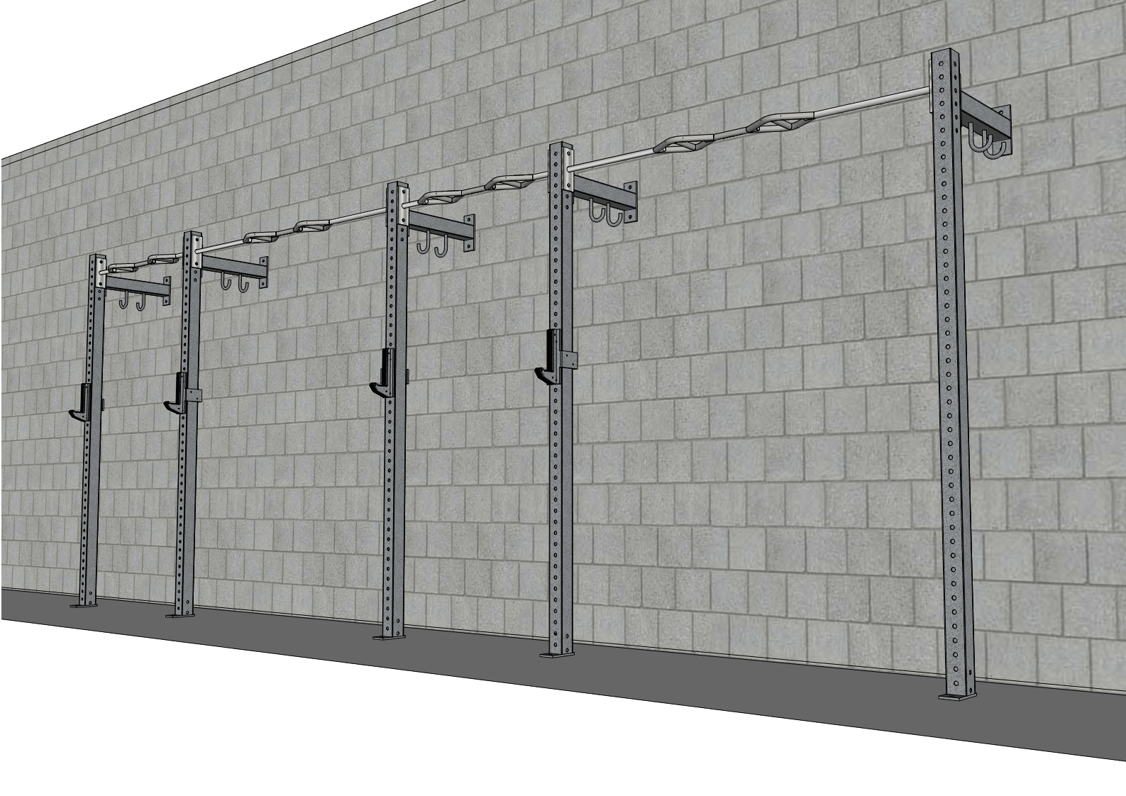 TGrip Commercial 20' Low Profile Wall Mount Rig - 3x3 Steel - Functional Multi-Grip Pull-Up - Sandwich Style J-Hooks