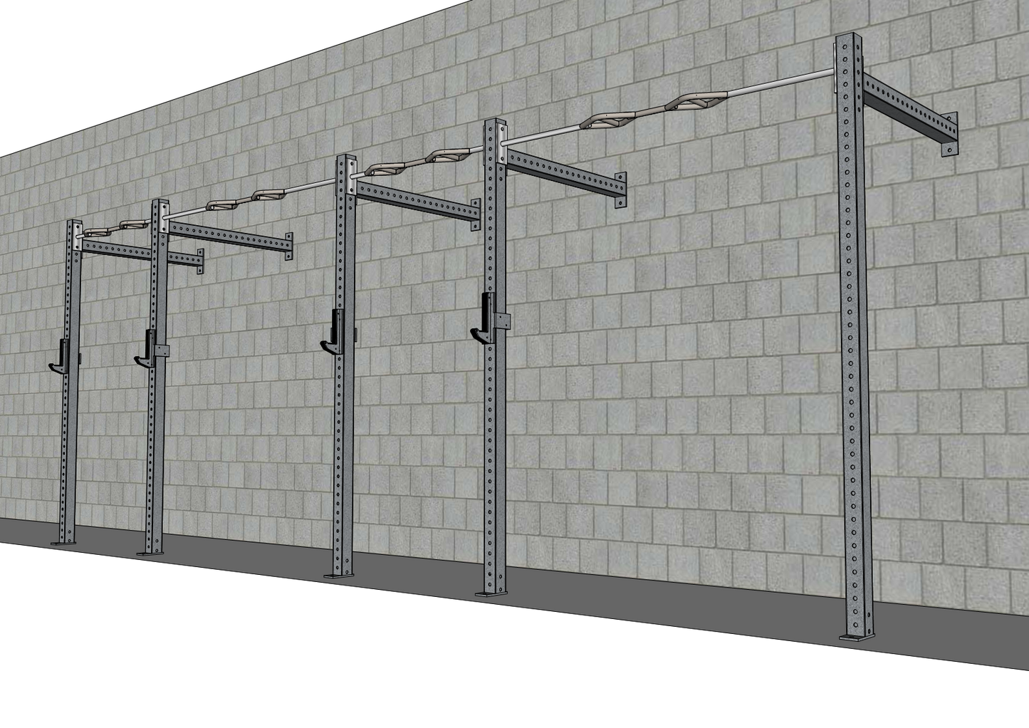 TGrip Commercial 20' Wall Mount Rig - 3x3 Steel - Functional Multi-Grip Pull-Up - Sandwich Style J-Hooks