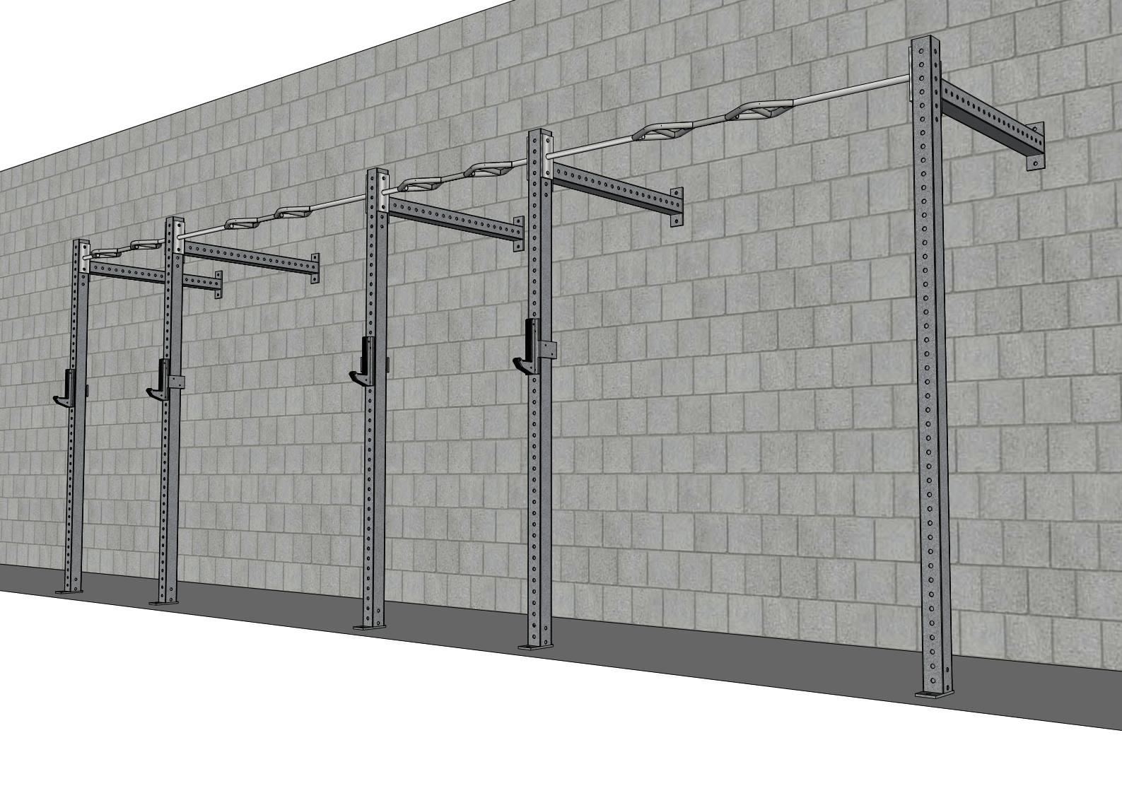 TGrip Commercial 20' Wall Mount Rig - 3x3 Steel - Functional Multi-Grip Pull-Up - Sandwich Style J-Hooks