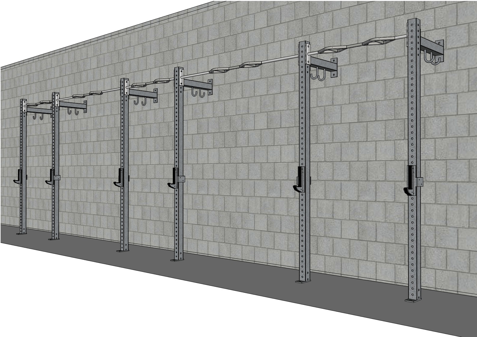 TGrip Commercial 24' Low Profile Wall Mount Rig - 3x3 Steel - Functional Multi-Grip Pull-Up - Sandwich Style J-Hooks