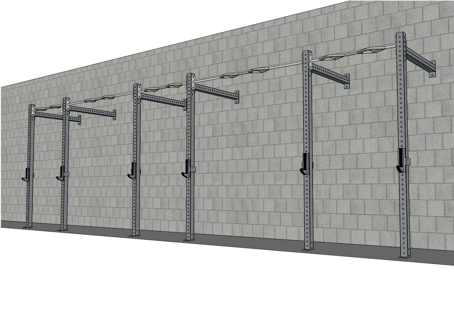 TGrip Commercial 24' Wall Mount Rig - 3x3 Steel - Functional Multi-Grip Pull-Up - Sandwich Style J-Hooks