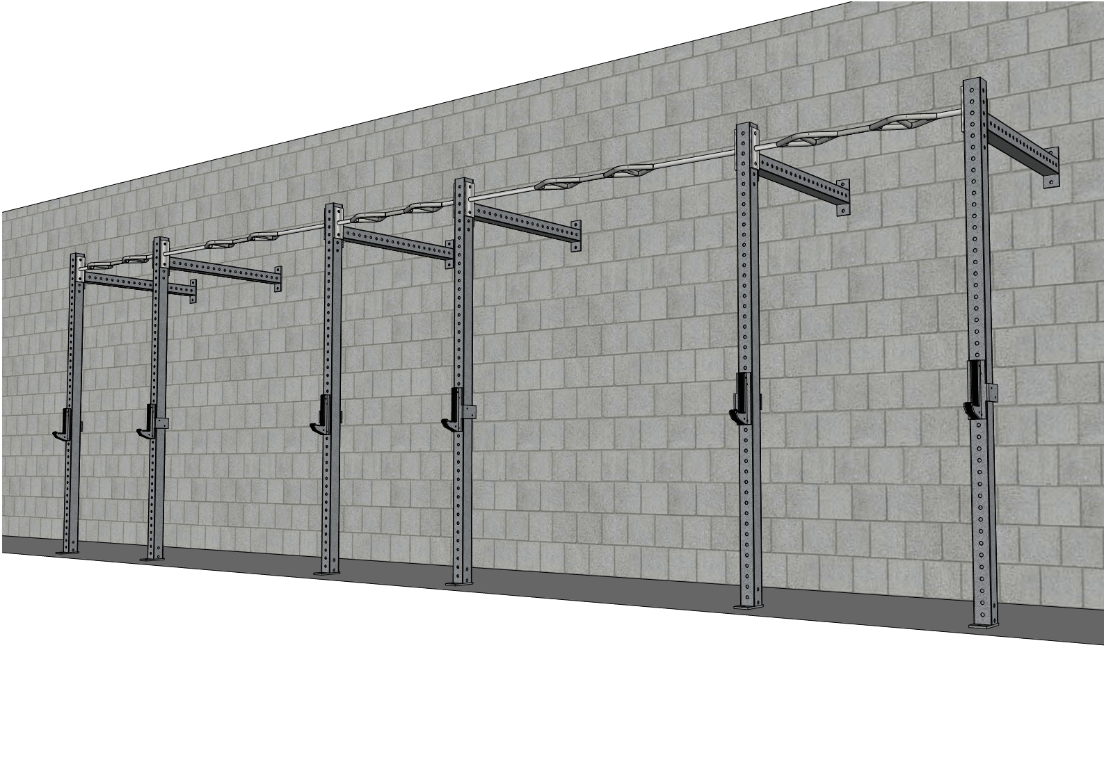 TGrip Commercial 24' Wall Mount Rig - 3x3 Steel - Functional Multi-Grip Pull-Up - Sandwich Style J-Hooks