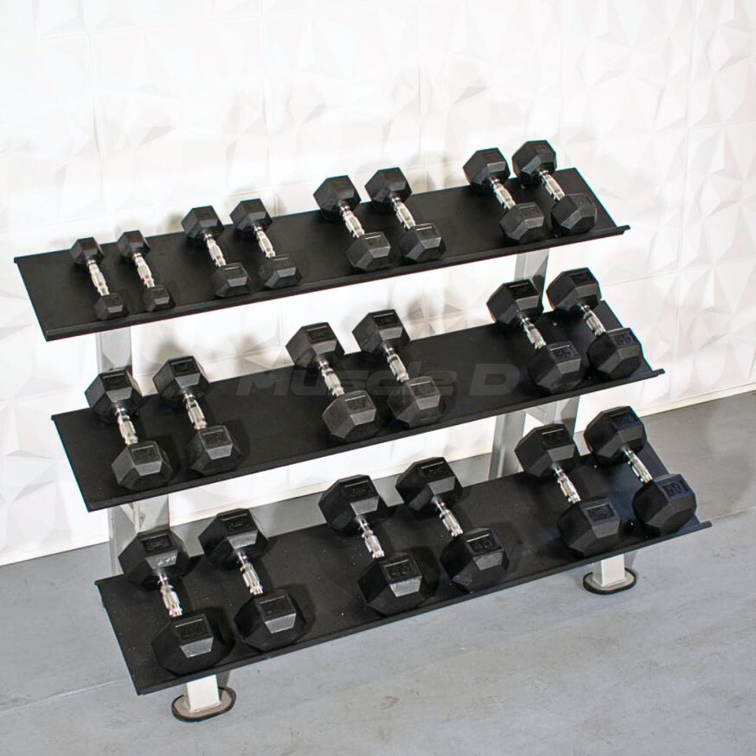Rubber Hex Dumbbell Set - Muscle D FItness - Steel Handle - Quality knurling - Weightlfting