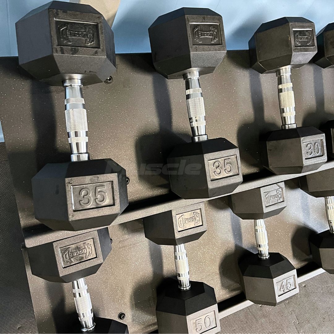 Juego de mancuernas hexagonales de goma