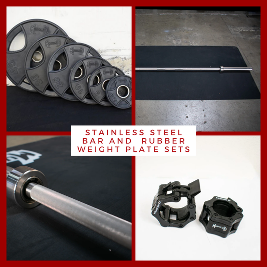 Stainless Bushing Bar and Olympic Rubber Weight Plate Sets