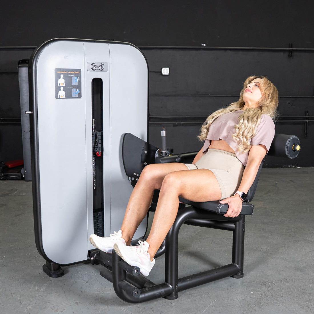 muscle d fitness commercial selectorized black and light grey vogue ab/back combo machine