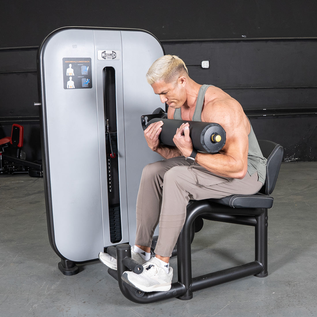 muscle d fitness commercial selectorized black and light grey vogue ab/back combo machine