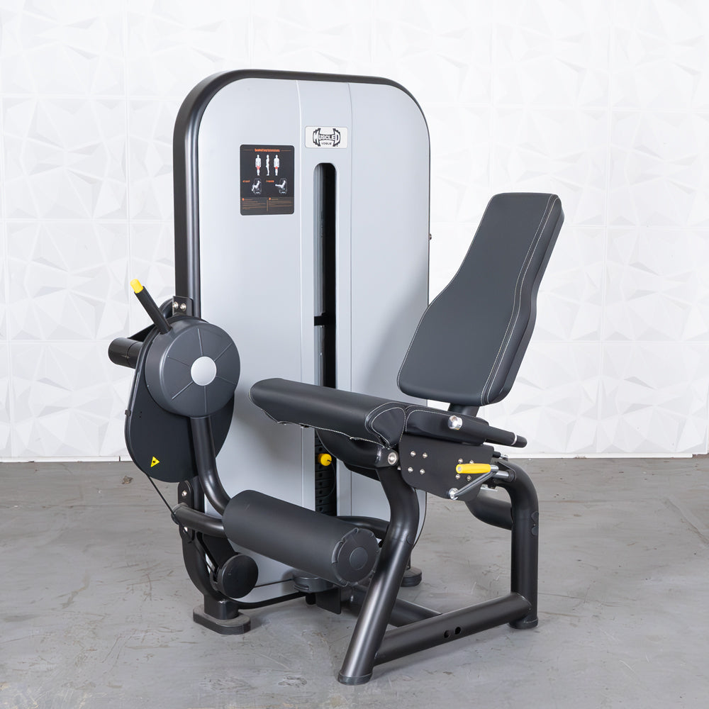 commercial grade black and white selectorized leg extension machine