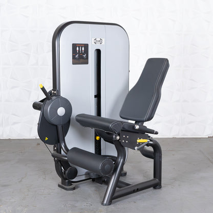 commercial grade black and white selectorized leg extension machine