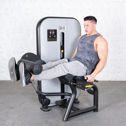 commercial grade black and white selectorized leg extension machine