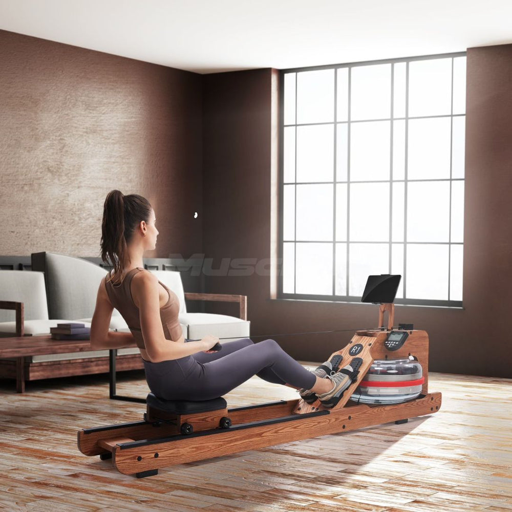 Water Rower - Muscle D Fitness - Wooden Seated Adjustable Water Rower