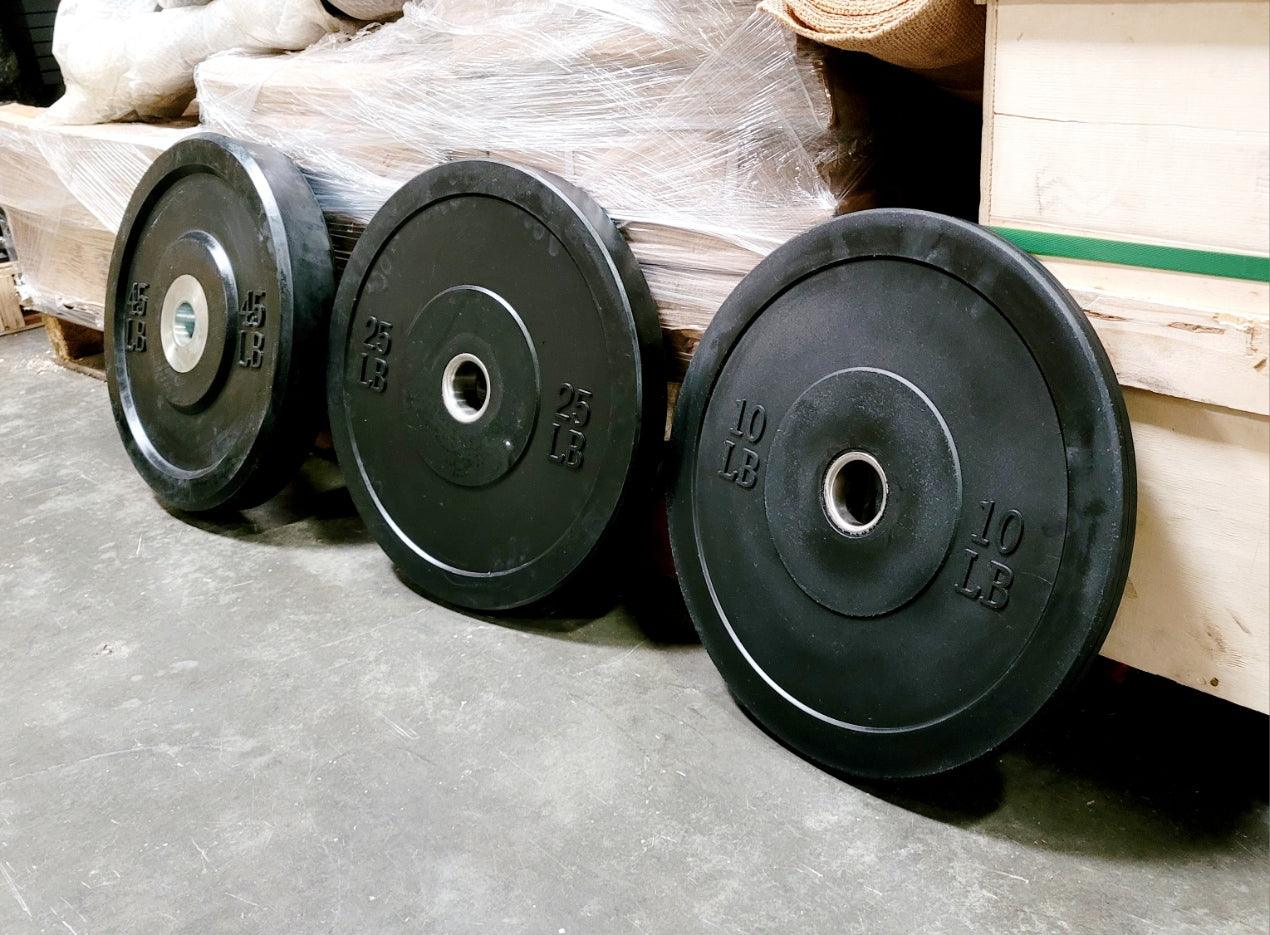 7' Stainless Steel Bushing Olympic Bar and Bumper Plate Set