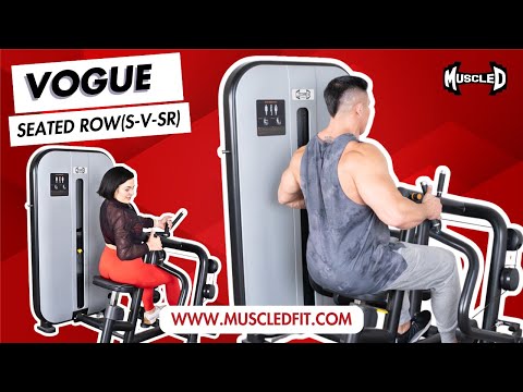 black and white commercial selectorized seated row machine product demonstration video